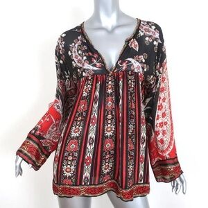 Isabel Marant Etoile Black Red Print Long Tunic Blouse - Size 1